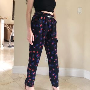 Topshop loose flower print black pants EUC
